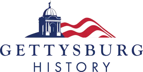 Gettysburg History, with a courthouse and waving American flag.