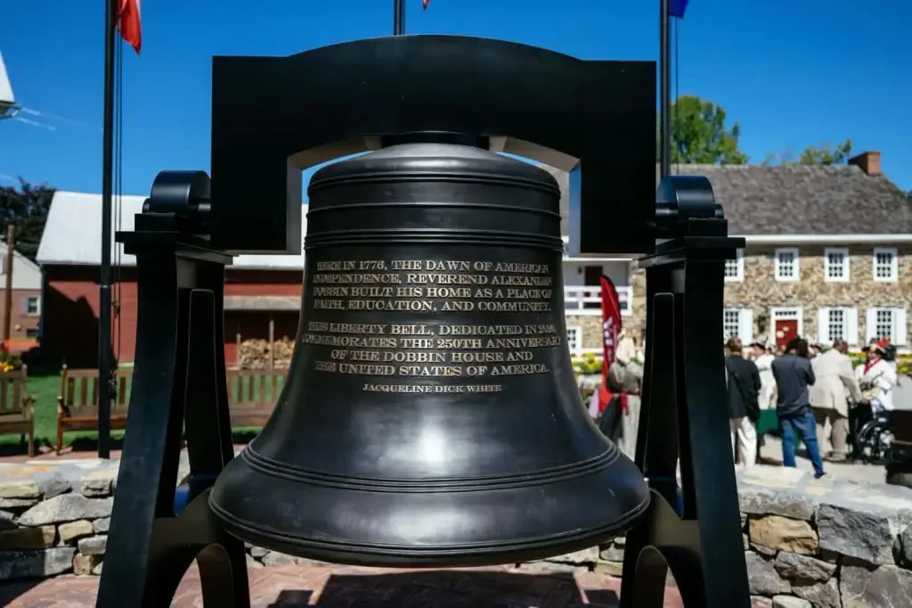 The commemorative Liberty Bell replica at Dobbin House Square.